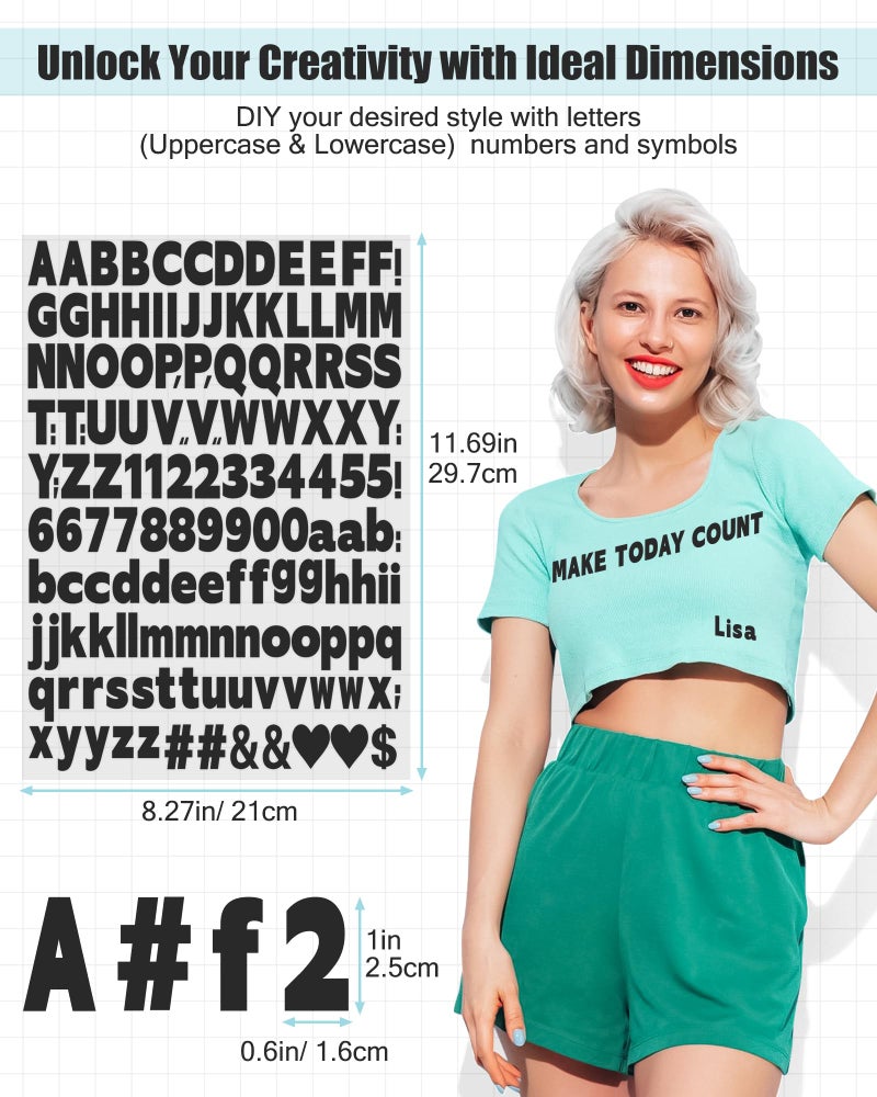 Craftizon 1 Inch Iron on Letters and Numbers for Clothing  5 Sheets 755 Pieces Vinyl Heat Transfers Letters with A-Z and 0-9 Iron on Letters for Fabric Numbers Alphabet Sticker for T-Shirt Designs DIY Craft - Image 2